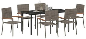 vidaXL Σέτ φαγητού για κήπο 7 pcs Γκρι Πολυ ράταν