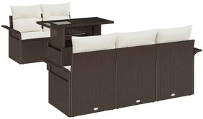 vidaXL Σετ Καναπέ Κήπου με μαξιλάρι 6 pcs Καφέ Πολυ Ρατάν