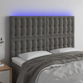 Κεφαλάρι Κρεβατιού LED Σκούρο Γκρι 144x5x118/128 εκ. Βελούδινο - Γκρι
