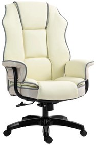 Vinsetto Ergonomική καρέκλα γραφείου, έξτρα επενδεδυμένη, λειτουργία ανάκλισης, δερματίνη, 76x80x118-124 cm, Κρεμ