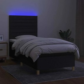 vidaXL Κρεβάτι Boxspring με Στρώμα &amp; LED Μαύρο 90x190 εκ. Υφασμάτινο