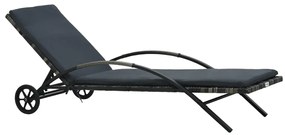 vidaXL Ξαπλώστρα Ανθρακί από Συνθετικό Ρατάν με Μαξιλάρι και Ρόδες