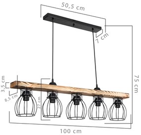 Φωτιστικό οροφής πεντάφωτο Jazzy pakoworld Ε27 καρυδί-μαύρο 100x8.5x27εκ