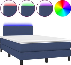 vidaXL Κρεβάτι Boxspring με Στρώμα &amp; LED Μπλε 120x200 εκ. Υφασμάτινο