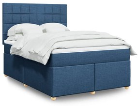 Κρεβάτι Boxspring με Στρώμα Μπλε 140x200 εκ. Υφασμάτινο