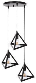 CEILING PENDANT LAMP  3 BLACK METAL CAPS PYRAMID Φ23x124Hcm. 23x23x124 εκ.