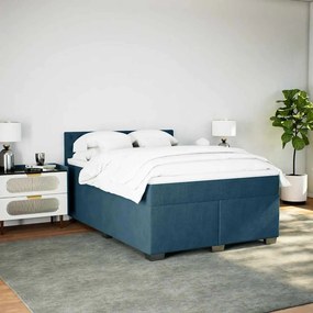vidaXL Κρεβάτι Boxspring με Στρώμα Μπλε 160x200 εκ. Βελούδινο