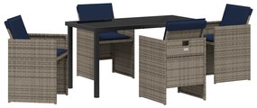 vidaXL Σετ Δείπνου 5 Τεμαχίων Κήπου με Μαξιλάρια Γκρι Πολυκαρβόνιο