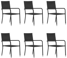 vidaXL Καρέκλες Τραπεζαρίας Κήπου Στοιβαζ. 6 τεμ. Μαύρες Συνθ. Ρατάν