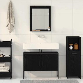 vidaXL Σετ Επίπλων Μπάνιου Επιτοίχιο 2 pcs Μαύρο Επεξεργασμένο ξύλο