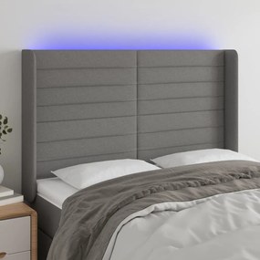 Κεφαλάρι Κρεβατιού LED Σκούρο Γκρι 147x16x118/128εκ. Υφασμάτινο - Γκρι