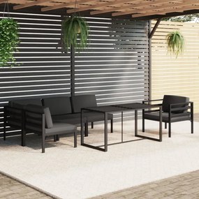 vidaXL Σαλόνι Κήπου 6 Τεμαχίων Ανθρακί Αλουμινίου με Μαξιλάρια