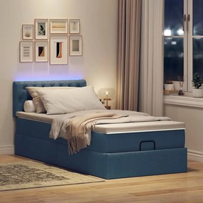vidaXL Οθωμανικό κρεβάτι με στρώμα &amp; LEDs Μπλε 90x200 cm Ύφασμα