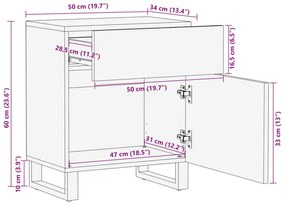 Κομοδίνο 50x34x60 εκ. από Μασίφ Ξύλο Ακακίας - Καφέ