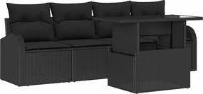 vidaXL Σετ Καναπέ Κήπου με μαξιλάρι 5 pcs Μαύρο Πολυ ράταν