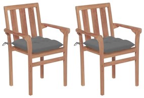 Καρέκλες Κήπου 2 τεμ. από Μασίφ Ξύλο Teak με Γκρι Μαξιλάρια - Γκρι