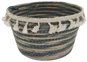 Καλάθι Οβάλ Ριγέ 00.06.61261 Με Φούντες 24x20x16cm Ψάθινο Natural-Blue Mat