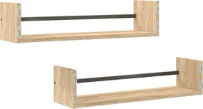 vidaXL Ράφια Τοίχου με Μπάρα 2 τεμ. Sonoma Δρυς 60 x 16 x 14 εκ.