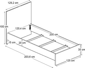 Κρεβάτι Troy Megapap χρώμα καρυδί 120x200εκ.