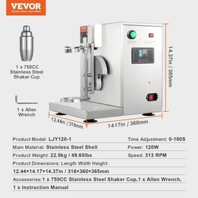 Milkshake Maker Machine 120W Electric Milk Tea Shaker Stainless Steel Commercial