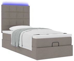 vidaXL Οθωμανικό κρεβάτι με στρώμα & LEDs Taupe 100x200 cm Ύφασμα