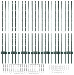 vidaXL Ασημένιοι Πόλοι Φράχτη 22 pcs Πράσινο Μέταλλο