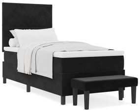 vidaXL Κρεβάτι με κουτί και στρώμα & πάγκο μαύρο 90x190 εκ. βελούδο
