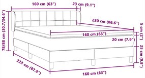 Κρεβάτι Boxspring με Στρώμα Ανοιχτό Γκρι 160x220 εκ. Βελούδινο - Γκρι