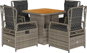 vidaXL Σετ Τραπεζαρίας Κήπου 5 τεμ. Γκρι Συνθ. Ρατάν με Μαξιλάρια