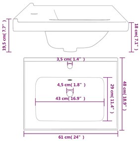 Νιπτήρας Μπάνιου Ορθογώνιος Λευκός 61 x 48 x 19,5 εκ. Κεραμικός - Λευκό