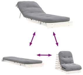 Καναπές Κρεβάτι Futon με Στρώμα 70x206x11 εκ. Μασίφ Ξύλο Πεύκου - Λευκό