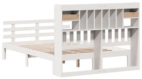 Κρεβάτι Βιβλιοθήκη Χωρίς Στρώμα 160x200 εκ Μασίφ Ξύλο Πεύκου - Λευκό
