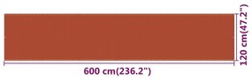 vidaXL Διαχωριστικό Βεράντας Πορτοκαλί 120 x 600 εκ. από HDPE