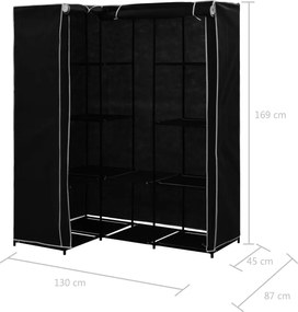 vidaXL Γωνιακή Ντουλάπα Μαύρη 130 x 87 x 169 εκ.