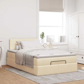 vidaXL Οθωμανικό κρεβάτι με στρώμα &amp; LEDs Cream 120x200cm ύφασμα