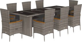 vidaXL Σετ Τραπεζαρίας Κήπου 9 τεμ. Γκρι Συνθ. Ρατάν με Μαξιλάρια