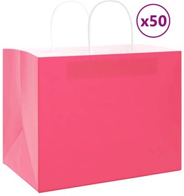 vidaXL Χάρτινες σακούλες 50 τεμάχια με χερούλια Ροζ 32x22x24 εκ.