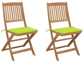 Καρέκλες Κήπου Πτυσσόμενες 2 τεμ Μασίφ Ξύλο Ακακίας &amp; Μαξιλάρια - Πράσινο