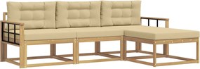 vidaXL Σειρά Καναπέ Εξωτερικού 4 pcs Λευκό και Μπεζ Πολυεστέρας