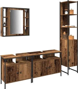 vidaXL Σετ Επίπλων Μπάνιου με ράφι 4 pcs Παλιό Ξύλο Επεξεργασμένο ξύλο