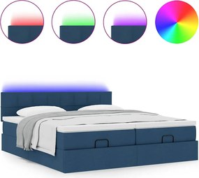 vidaXL Οθωμανικό κρεβάτι με στρώματα &amp; LEDs Μπλε 200x200cm ύφασμα