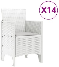 vidaXL Σετ Τραπεζαρίας Κήπου 15 Τεμαχίων με Μαξιλάρια Λευκό Πολυ Ράτταν