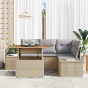 vidaXL Σετ Γεύματος 5 Τεμαχίων με Μαξιλάρια – Μπεζ Πολυ Ρατάν Ακακία
