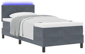 vidaXL Κρεβάτι Box Spring με Στρώμα & LED Σκούρο Γκρι 100x200 εκ. Βελούδινο