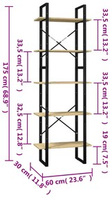 ΒΙΒΛΙΟΘΗΚΗ ΜΕ 5 ΡΑΦΙΑ 60 X 30 X 175 ΕΚ. ΑΠΟ ΞΥΛΟ ΠΕΥΚΟΥ 3081983