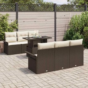 vidaXL Σετ Καναπέ Κήπου με μαξιλάρι 7 pcs Καφέ Πολυ ράταν