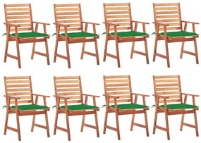 Καρέκλες Τραπεζαρίας Εξ. Χώρου 8 τεμ. Ξύλο Ακακίας με Μαξιλάρια - Πράσινο