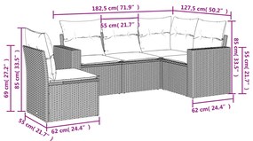 vidaXL Σαλόνι Κήπου 5 Τεμαχίων Γκρι από Συνθετικό Ρατάν με Μαξιλάρια