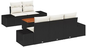 vidaXL Σετ 6 τεμαχίων καναπέ κήπου με μαξιλάρια Μαύρο Πολυ Ρατάν