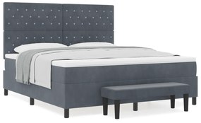 vidaXL Κρεβάτι με Ελατήριο με Στρώμα & Παγκάκι, Σκούρο Γκρι, 180x200 cm, Βελούδο